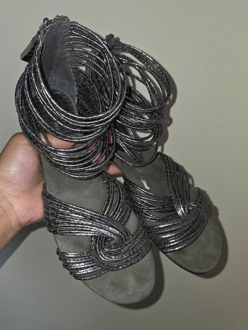 Nine West Metallic Gunmetal Strappy Sandals